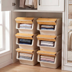 3 Pieces Storage Bins on Wheels Stackable Plastic Boxes with Stay-Open Lid (M)