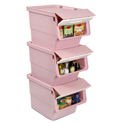 3 Pieces Storage Bins on Wheels Stackable Plastic Boxes with Stay-Open Lid (M)