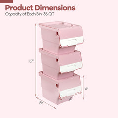 3 Pieces Storage Bins on Wheels Stackable Plastic Boxes with Stay-Open Lid (M)