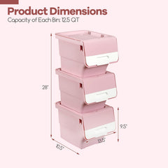 3 Pieces Storage Bins on Wheels Stackable Plastic Boxes with Stay-Open Lid (S)