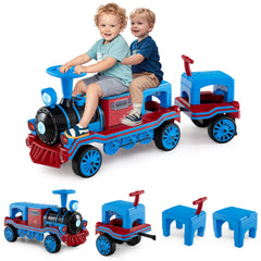 3-Seater Trackless Ride on Train Set 12V Ride on Toy Car with 2 Removable Chairs