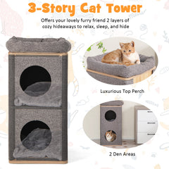 3-Story Cat House with Scratching Board for Indoor Cats