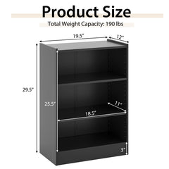 3-Tier Bookcase Open Display Rack Cabinet with Adjustable Shelves-Black
