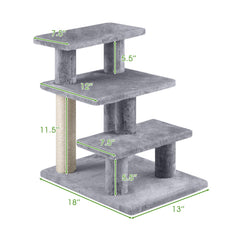 3-Tier Cat Stairs 19 Inch Plush Steps with Scratching Posts for High Bed Sofa-Gray