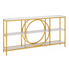 3-Tier Console Table with Faux Marble Top and Storage Shelves for Hallway Living Room