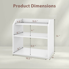 3-Tier Desktop Bookshelf Wooden Countertop Bookcase with Raised Top Guardrails-White