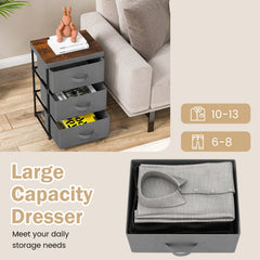 3-Tier Fabric Nightstand with Sturdy Metal Frame