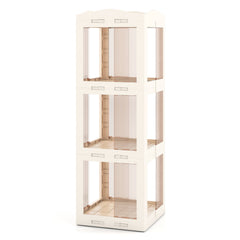 3-Tier Foldable Rotating Bookshelf with Swivel Base and Translucent Panels-White