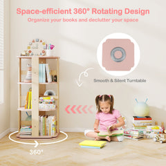 3-Tier Freestanding Corner Toddler Book Rack with 12 Sectors-Pink