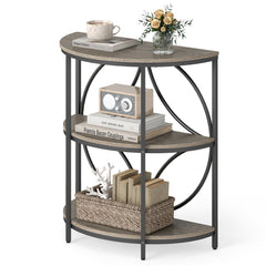 3-Tier Half Round End Table with Study Metal Frame for Living Room