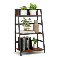 3-Tier Ladder Industrial Bookshelf with Metal Frame