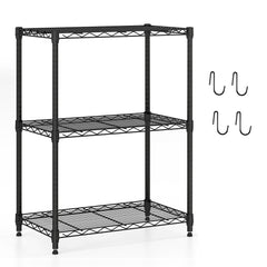 3-Tier Metal Storage Shelving Unit with V-Shaped Wire Rack and 450 LBS Capacity-Black