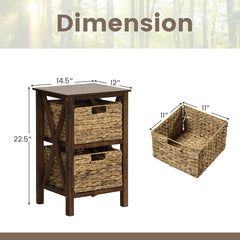 3/4-Tier Nightstand with 2 Seagrass Baskets Narrow X-Design-3
