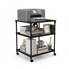 3 Tier Printer Stand Rolling Fax Cart with Adjustable Shelf and Swivel Wheels