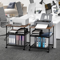 3 Tier Printer Stand Rolling Fax Cart with Adjustable Shelf and Swivel Wheels