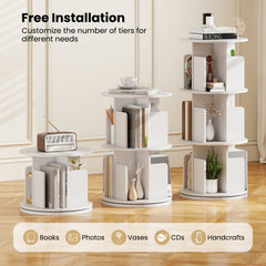 3-Tier Rotating Bookshelf with Dividers and Anti-falling Baffles