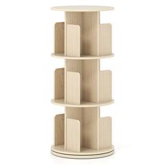 3-Tier Rotating Bookshelf with Dividers and Anti-falling Baffles