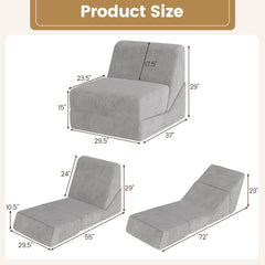 3-in-1 Folding Sofa Bed with Washable Zippered Cover-Gray