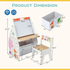 3 in 1 Kids Easel and Play Station Convertible with Chair and Storage Bins