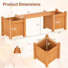 3-in-1 Outdoor Planter Box with Bench 2-Person Outdoor Bench with 2 Side Garden Beds-Orange
