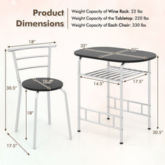 3 pcs Home Kitchen Bistro Pub Dining Table 2 Chairs Set