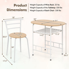 3 pcs Home Kitchen Bistro Pub Dining Table 2 Chairs Set