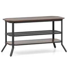 3-tier Console Table TV Stand with Mesh Storage Shelf-Rustic Brown