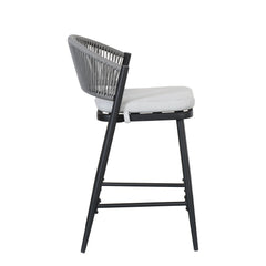 Outdoor 26' Counter Height Metal Frame Counter Stools with Scallop-shaped Backrest & Water-resistant Cushions, Set of