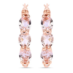 1.63 Carat Genuine Morganite and White Diamond .925 Sterling Silver Earrings