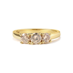 10K Yellow Gold 1.00 Cttw Champagne Diamond 3-Stone Band Ring (J-K Color, I1-I2 Clarity) - Size 7