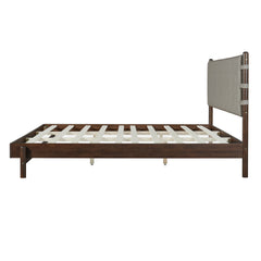 Premium Rubber Wood Platform Bed Frame King Size with Light Grey Headboard