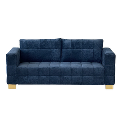 Retro Blue Chenille Upholstered 3-Seater Couch with Stainless-Steel Legs