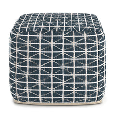 Noreen Square Pouf - Dark Blue / White