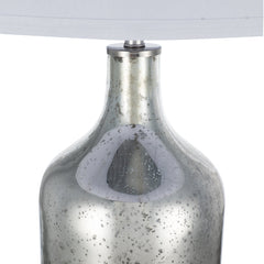 Silver Round Table Lamp with White Fabric Shade