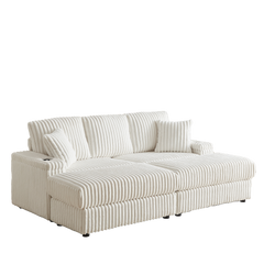 84-Inch Corduroy 3-Seater Sofa with Pillows and Ottomans