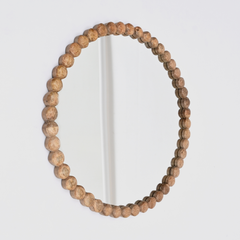 32-Inch Wooden Beaded Round Wall Mirror