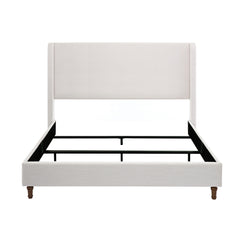 Hayden King Size Upholstered Wingback Bed with Textured Ivory Canvas and Tall 54' Headboard
