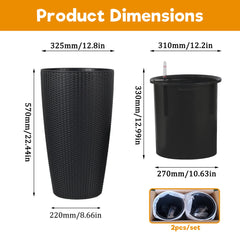 Set of 2 Faux Rattan Tall Planters with Automatic Watering System