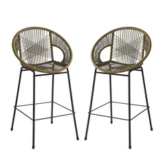 Ferrara Outdoor Patio Green Faux Wicker Barstool Set