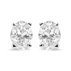 14K White Gold 2.0 Cttw Prong Set Lab Grown Oval Diamond Solitaire Stud Earring (F-G Color, VS1-VS2 Clarity)