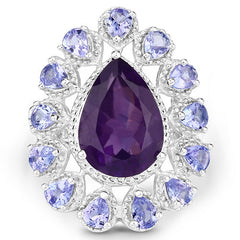 5.82 Carat Genuine Amethyst and Tanzanite .925 Sterling Silver Ring