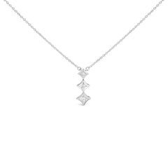 10K White Gold 1/5 Cttw Princess Cut Diamond 3 Stone Drop 18" Pendant Necklace (H-I Color, SI2-I1 Clarity)