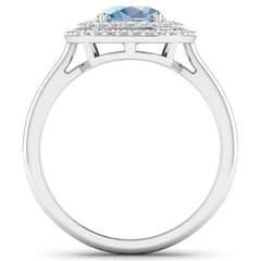 1.72 Carat Genuine Aquamarine and White Diamond 14K White Gold Ring