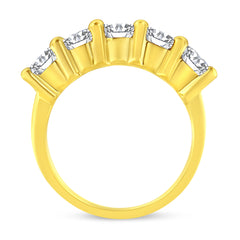 14K Yellow Gold Plated .925 Sterling Silver 2.0 Cttw Shared Prong Set Diamond 5 Stone Wedding Band Ring (J-K Color, I1-I2 Clarity) - Size 7