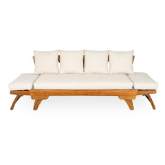 Outdoor Patio Daybed Sofa, 3-Seat Sofa with Foldable Arm & Removable Cushions