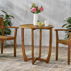 27.5' Outdoor Circular Wood Bistro Table with Curved Legs and Slat Panel