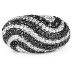 1.26 Carat Genuine Black Diamond and White Diamond .925 Sterling Silver Ring