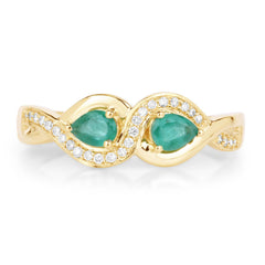 0.35 Carat Genuine Zambian Emerald and White Diamond 14K Yellow Gold Ring