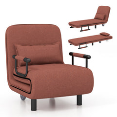3-in-1 Convertible Sofa Bed with 5-Position Adjustable Backrest and Lumbar Pillow-Brown