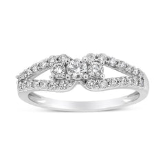 10K White Gold 1/2 Cttw Round Cut Diamond Three Stone Split Shank Band Ring (H-I Color, SI1-SI2 Clarity) - Size 6